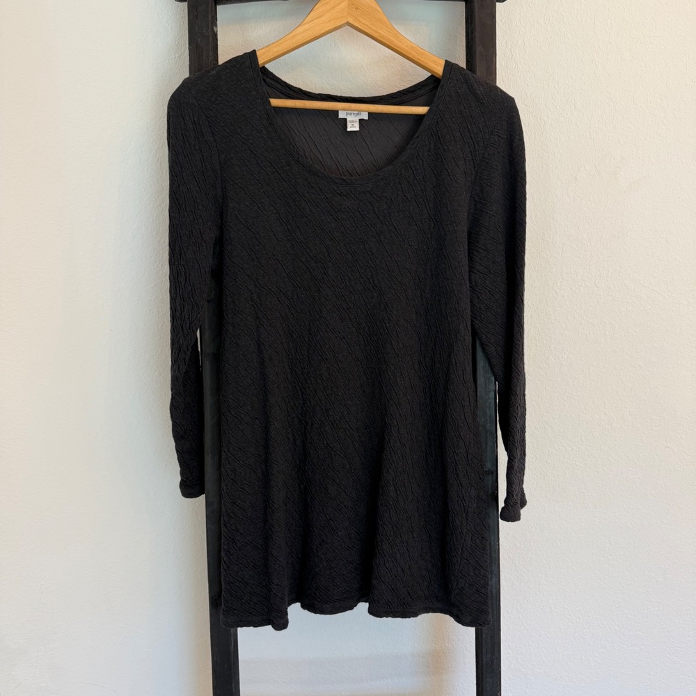 J‎ Jill Pure Black Tunic Top Long Sleeve Textured Scoop Neck